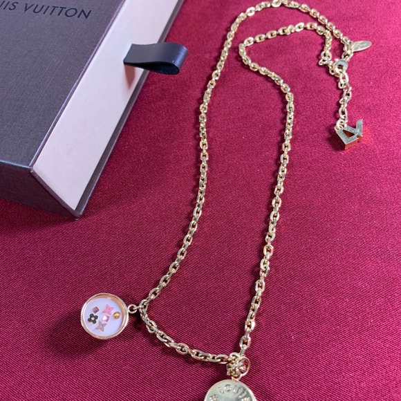 Louis Vuitton Monogram Necklace ~ Gold & Pink ~ Authentic - Picture 5 of 11